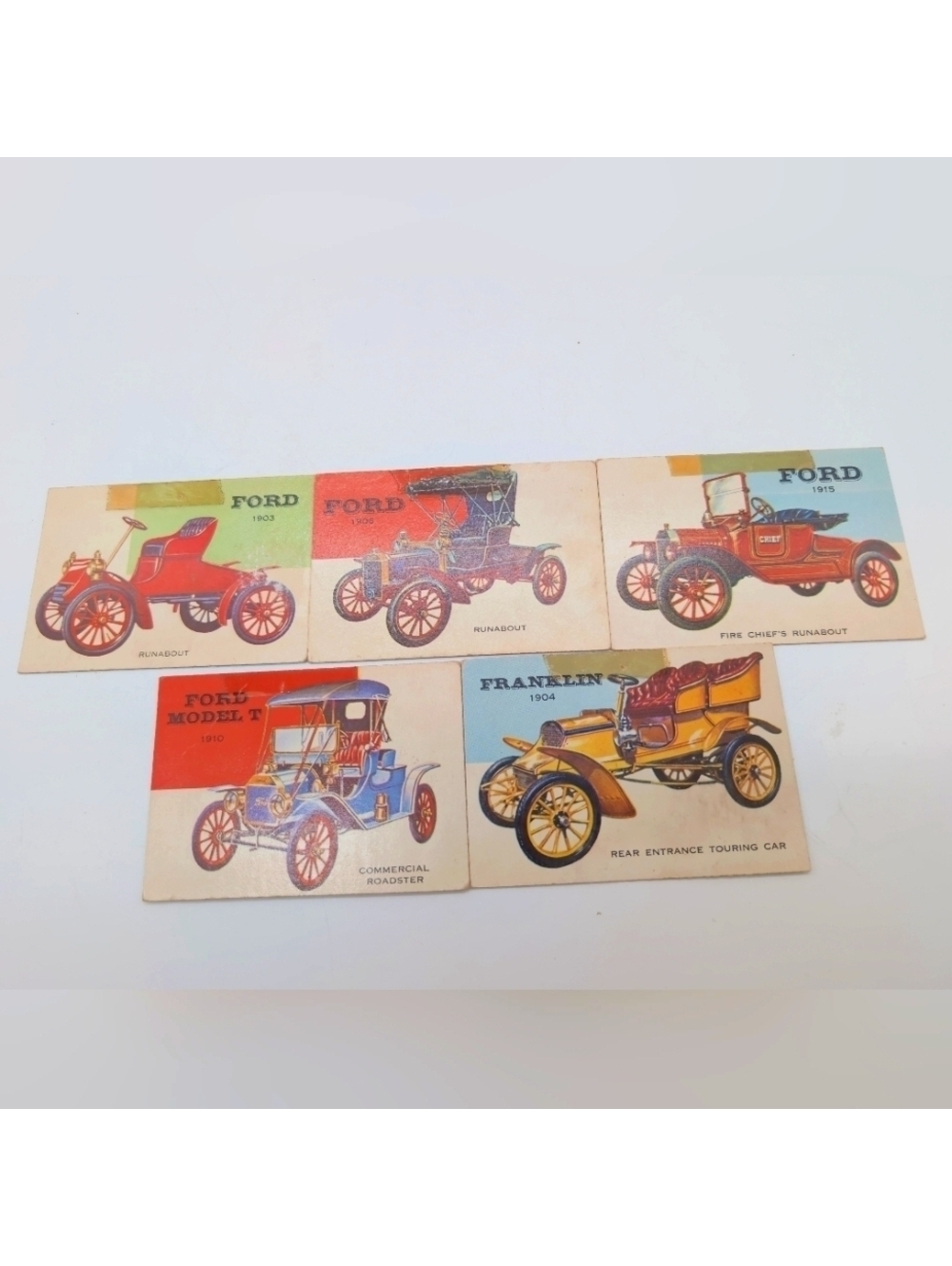 1954 Topps Card Set Of 5 Ford & Franklin Fire Chief, Runabout, Roadster Touring